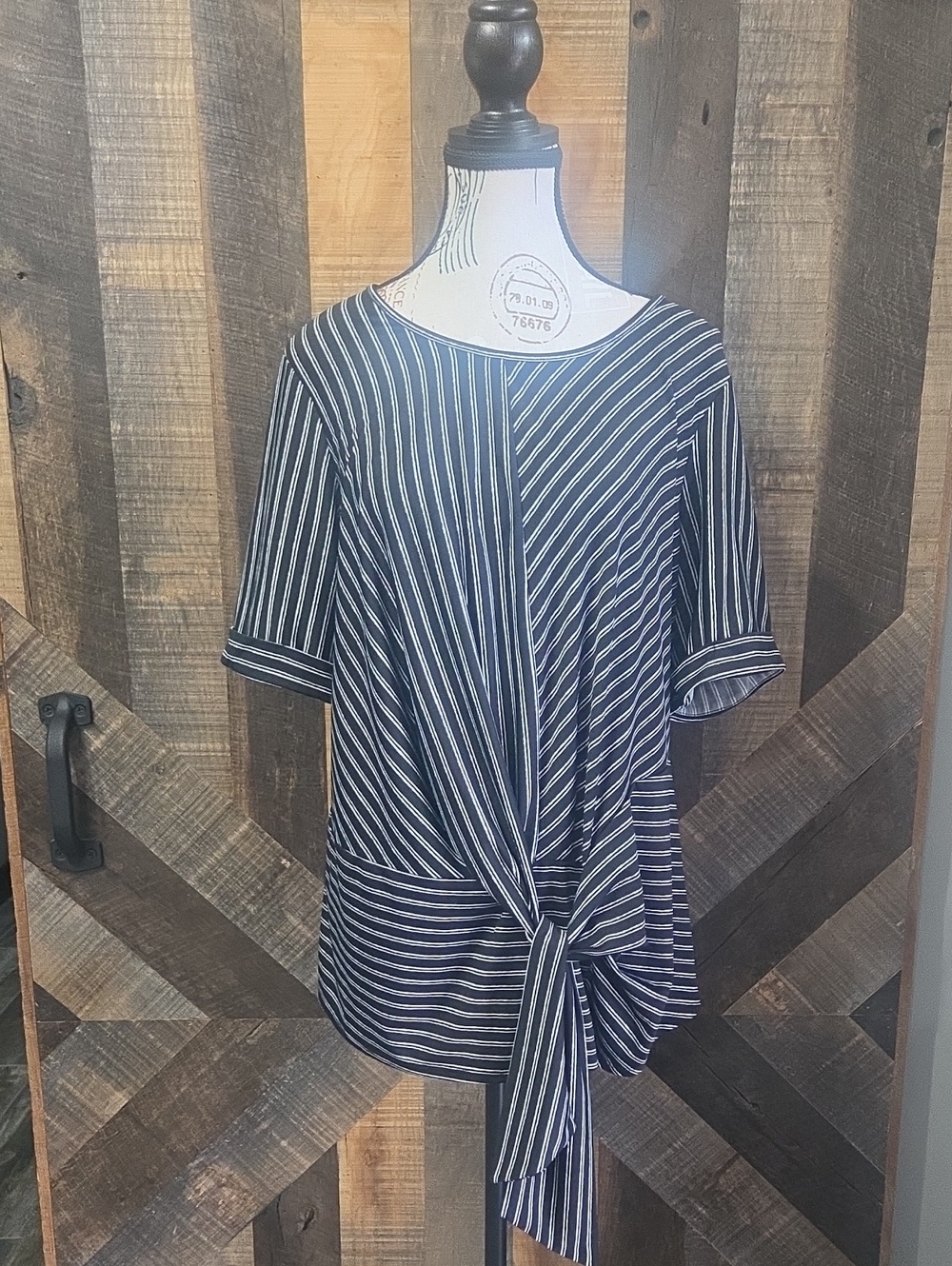 Women's Black and White Striped Tie-Front Top